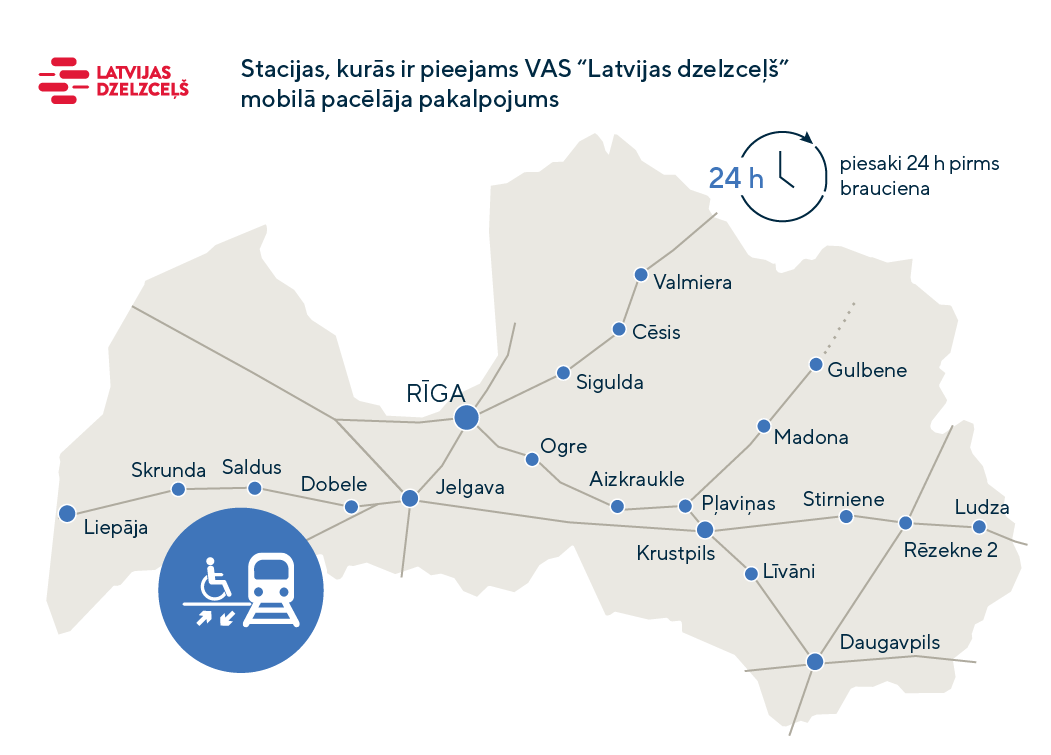 Mobilais pacēlājs pieejams: Rīga, Krustpils, Rēzekne II, Daugavpils, Jelgava, Sigulda, Liepāja, Ogre, Aizkraukle, Pļaviņas, Madona, Gulbene, Stirniene, Ludza, Līvāni, Dobele, Saldus, Skrunda, Cēsis, Valmiera